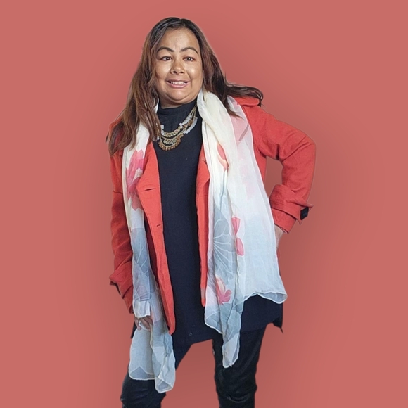 Floral Cream and Red Scarf - Picture 5 of 10